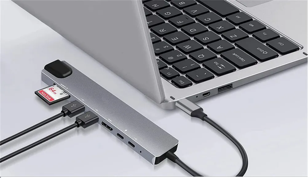 8 IN1 MULTI-PORT TYPE C TO USB C 4K HDMI ADAPTER USB 3.0 - 8 in 1 usb hub - Type c to 8 in 1 hub - Type c to different hubs - Type c to hubs - Image 4
