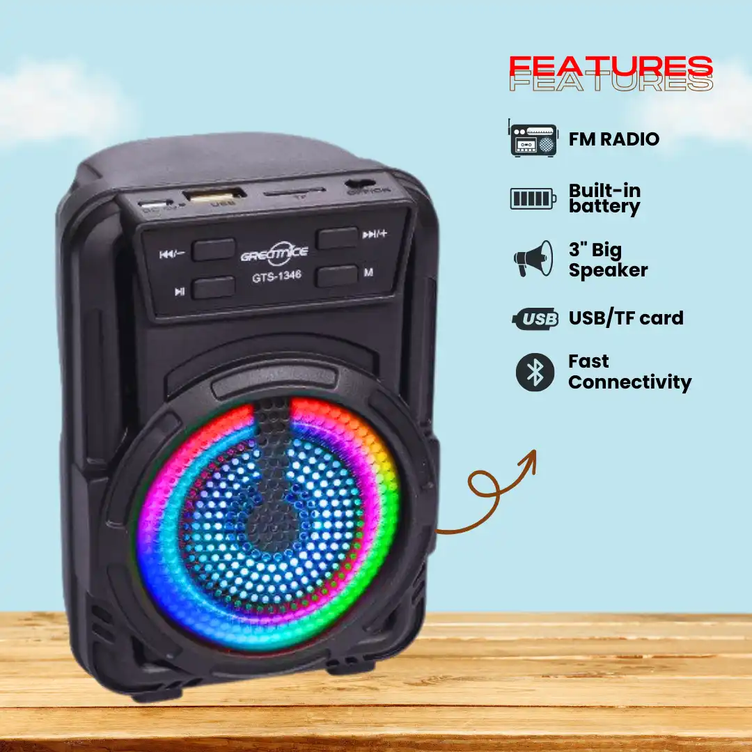 Original Wireless Bluetooth Speaker Rgb - Mini Wireless Portable Bluetooth Speaker with Big Sound, High Bass & Woofer Home for Mobile, PC Computer & Laptop - Rechargeable Bluetooth Speakers support Memory Card, USB, FM Radio - By FunBug