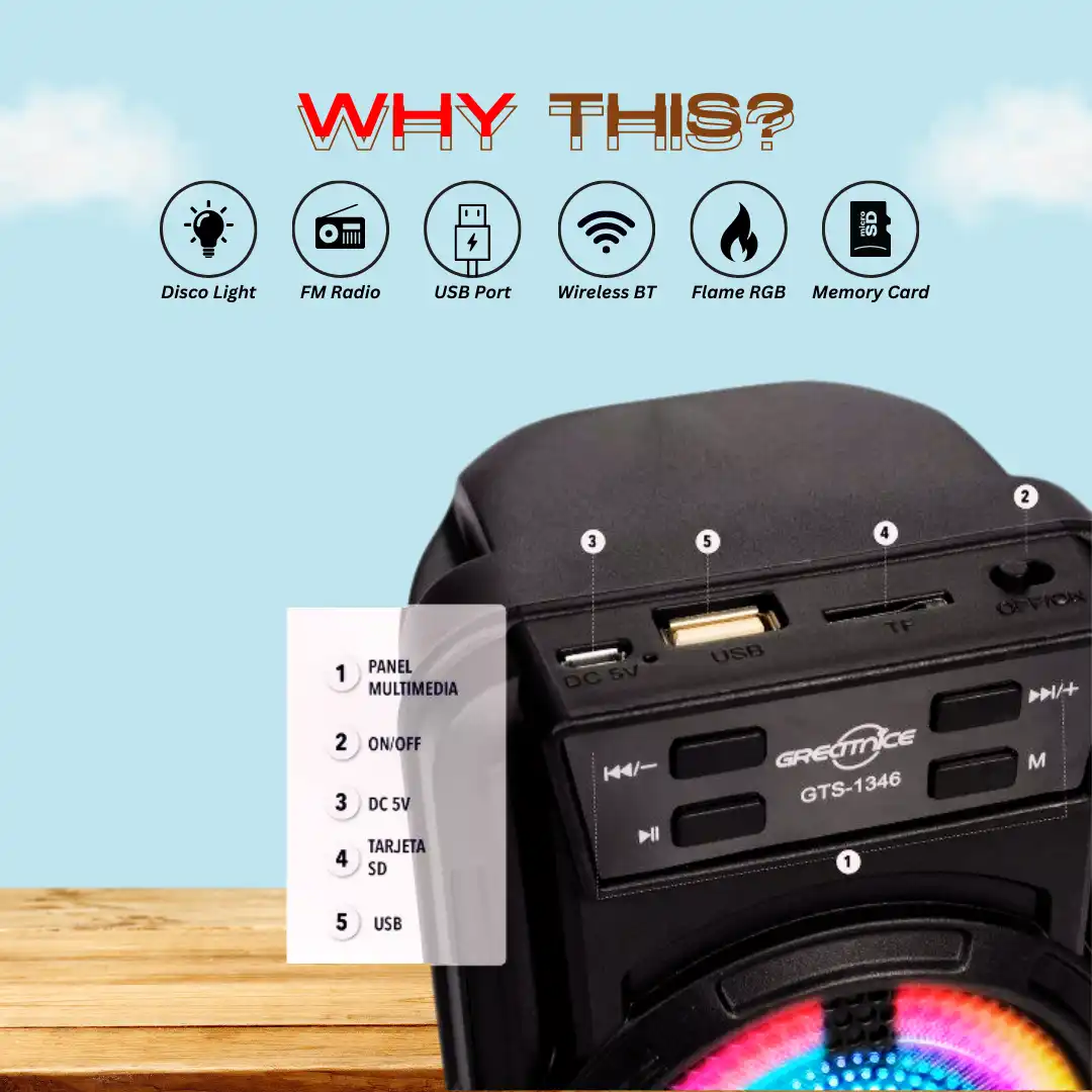 Original Wireless Bluetooth Speaker Rgb - Mini Wireless Portable Bluetooth Speaker with Big Sound, High Bass & Woofer Home for Mobile, PC Computer & Laptop - Rechargeable Bluetooth Speakers support Memory Card, USB, FM Radio - By FunBug - Image 3