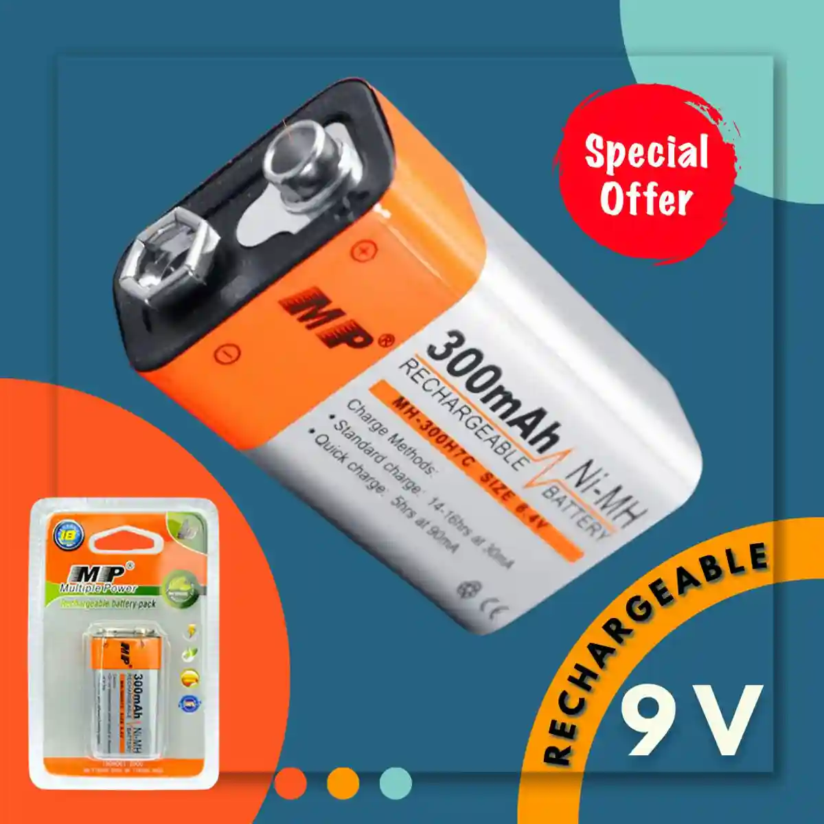 Rechargeable 9 Volt battery MP 9v battery 300mAh - Image 5