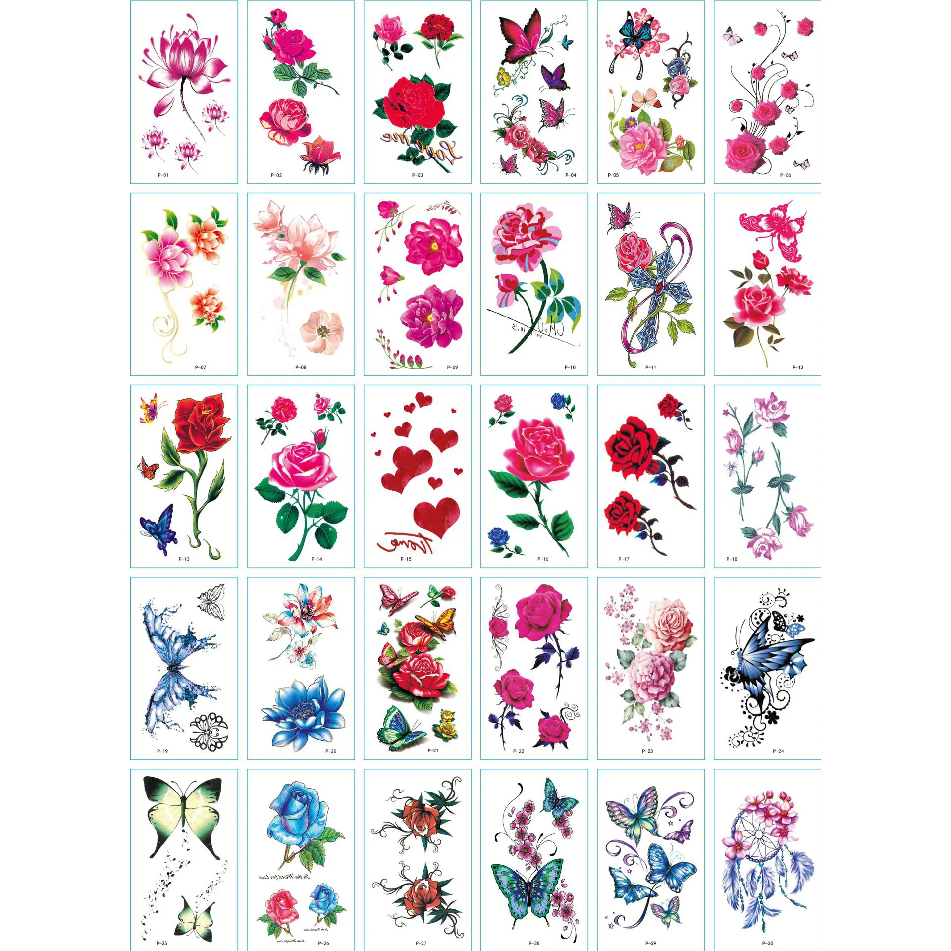 30 Sheets Waterproof Temporary Tattoo Stickers Body Art Water Transfer Tattoos -P - Image 3