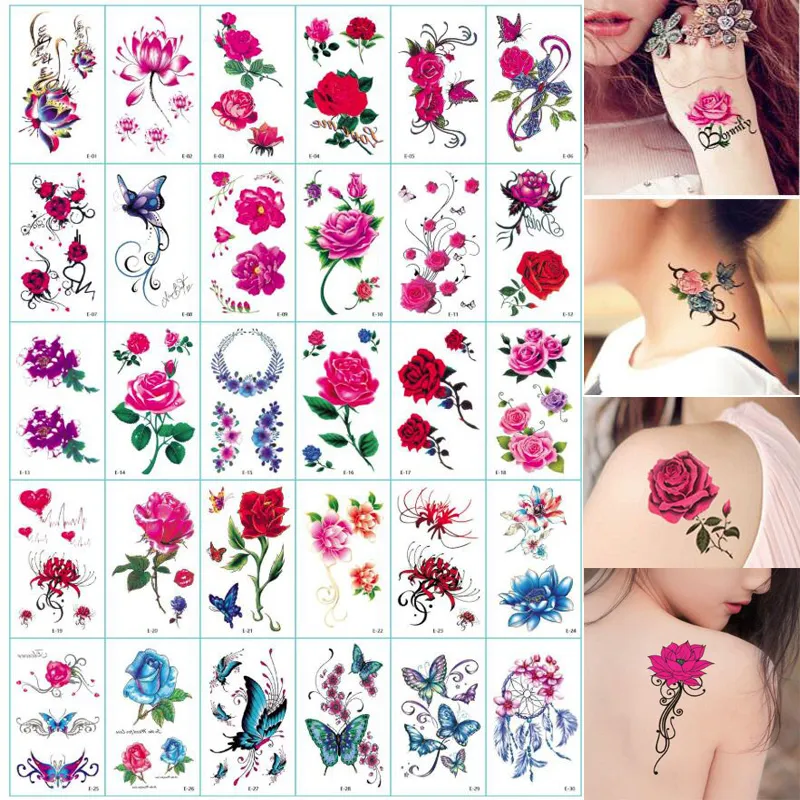 30 Sheets Waterproof Temporary Tattoo Stickers Body Art Water Transfer Tattoos -P