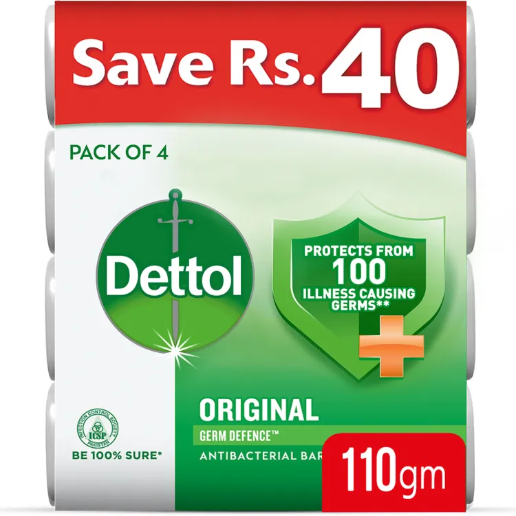 Dettol Antibacterial Soap Bar Effective Germ Protection Original 110gm - Pack of 4 - Image 2