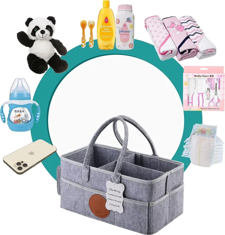 Diaper Caddy Organizer - Portable Storage Basket - Essential Bag for Nursery, Changing Table and Car - Waterproof Liner Is Great for Storing Diapers, Bottles