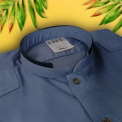 Shalwar Kameez Egyptian Blue Imported Sattan Cotton - Image 2